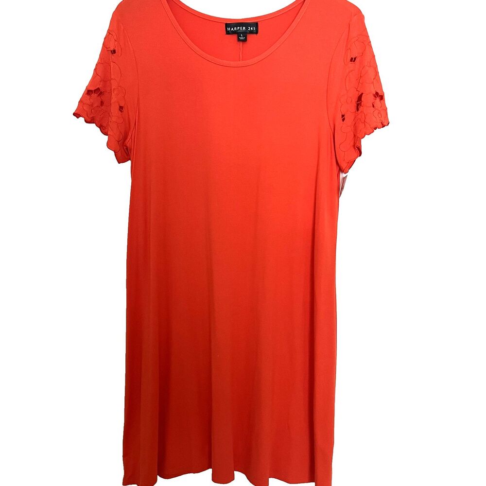 Harper 241 Dress L Orange Shift Short Sleeve Lace Casual T-Shirt NWT
